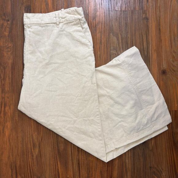 Joie Women’s 100% Linen Pants Size XL Oatmeal Cream Wide Leg Cropped Pull On - Picture 2 of 7